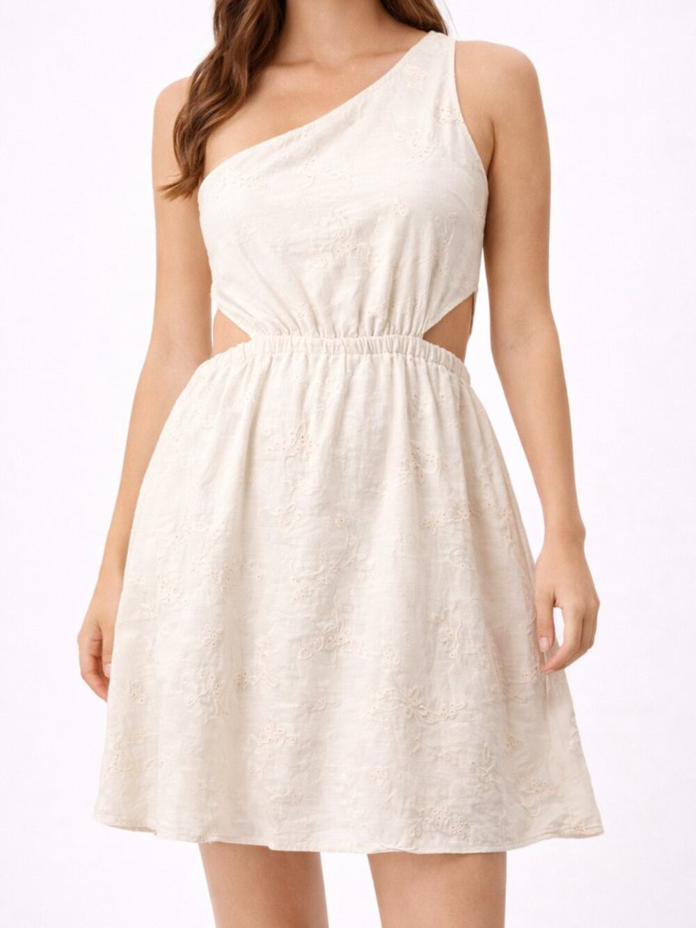 Sky To Moon One Shoulder Eyelet Mini Dress Cream Size S Summer Cottagecore